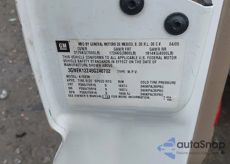 2005 Chevrolet Avalanche 1500 Ls z USA, uszkodzony, nr VIN 3GNEK12Z45G248702